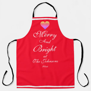 Delantal Navidades Merry Y Bright Script Name Moda Red