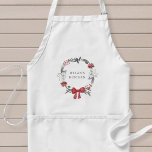 Delantal Navidades Mistletoe Wreath personalizado<br><div class="desc">delantal de Navidades diseñado por personalizados con un nombre personalizado rodeado de Navidades festivos coronado por bayas rojas,  poinsettia y ramas de pino.</div>
