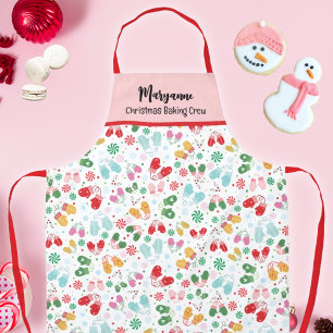Delantal Navidades Mittens Candy Red Pink Script Pattern