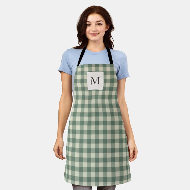 Delantal Navidades modernos de Gingham verde Rústico (Gastado)