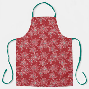 Delantal Navidades modernos de poinsettia roja dibujado a m
