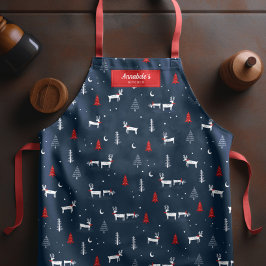 Delantal Navidades modernos Winter Woodland Red Personaliza