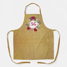 Delantal Navidades Monograma Purpurina Oro Wreath