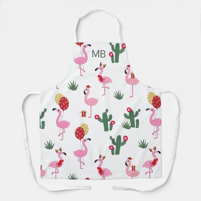 Delantal Navidades Monogramas modernos Fiesta Flamingo (Anverso)