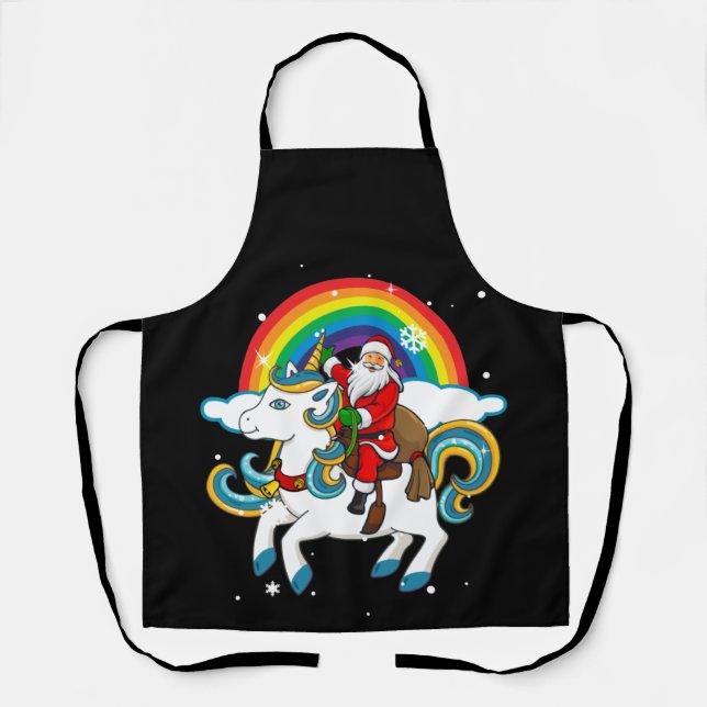 Delantal Navidades montando en bicicleta unicornio regalos  (Anverso)
