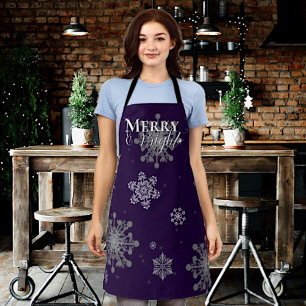 Delantal Navidades morado y brillante de copos de nieve