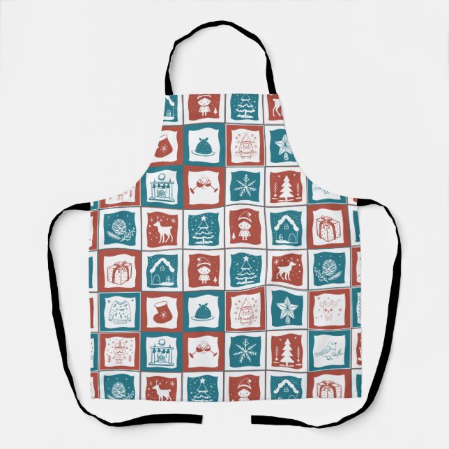 Delantal Navidades Mosaic Advenedidos  Patrón Rojo Verde (Anverso)