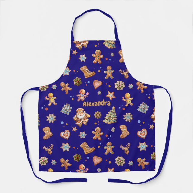 Delantal Navidades nombran Personalizado Fun Cute Gingerbre (Anverso)