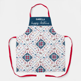 Delantal Navidades nórdicos con renos y copos de nieve