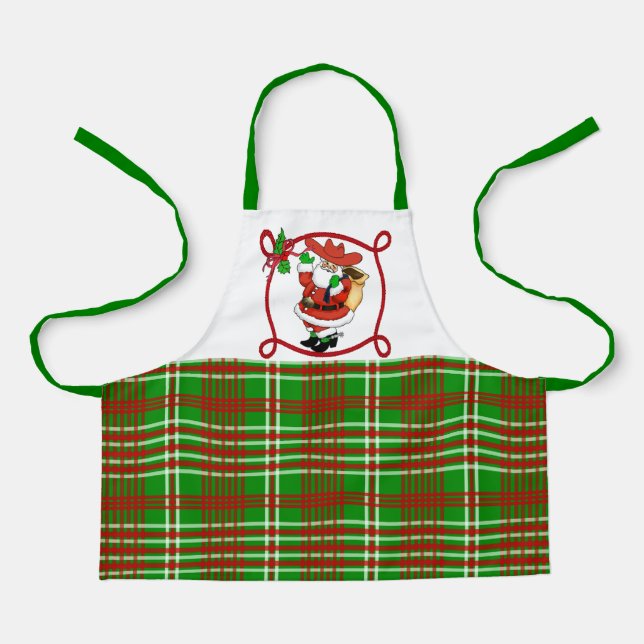 Delantal Navidades Occidentales Cowboy Santa Y Plaid Apron  (Anverso)