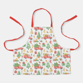 Delantal Navidades Patrón de Camión Rojo Vintage