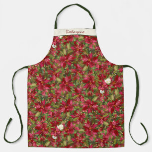 Delantal Navidades Patrón floral de Poinsettia Personalizad