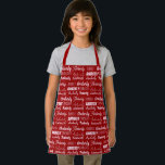 Delantal Navidades personalizados del grupo de nombres rojo<br><div class="desc">Un delantal de Navidades rojos festivo decorado con nueve tipos de letra diferentes que deletrean su apellido en blanco. Pequeños personalizados con tipografía divertida.</div>