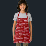 Delantal Navidades personalizados del grupo de nombres rojo<br><div class="desc">Un delantal de Navidades rojos festivo decorado con nueve tipos de letra diferentes que deletrean su apellido en blanco. Pequeños personalizados con tipografía divertida.</div>