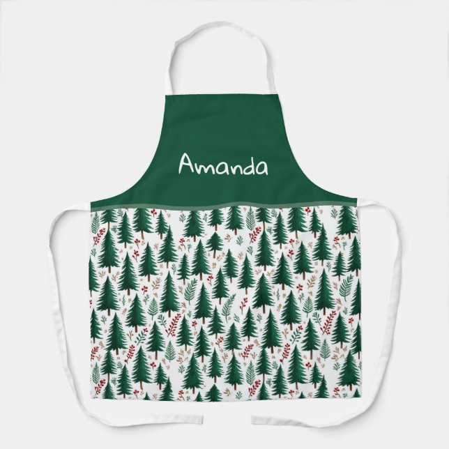Delantal Navidades Personalizados del patrón de árboles fru (Anverso)