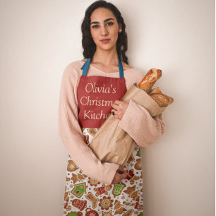 Delantal Navidades personalizados Pan jengibre Blanco verde