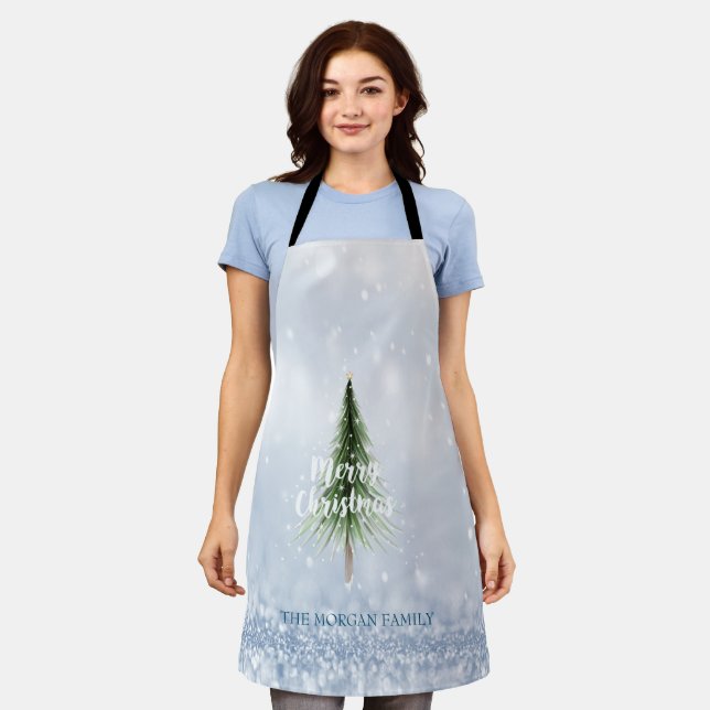 Delantal Navidades Pine Tree Merry Navidad Blue Holiday (Gastado)