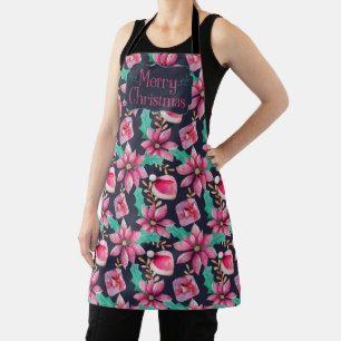 Delantal Navidades Poinsettia Santa Hat Apron