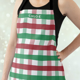 Delantal Navidades Red Green Plaid Personalizado Name Cute