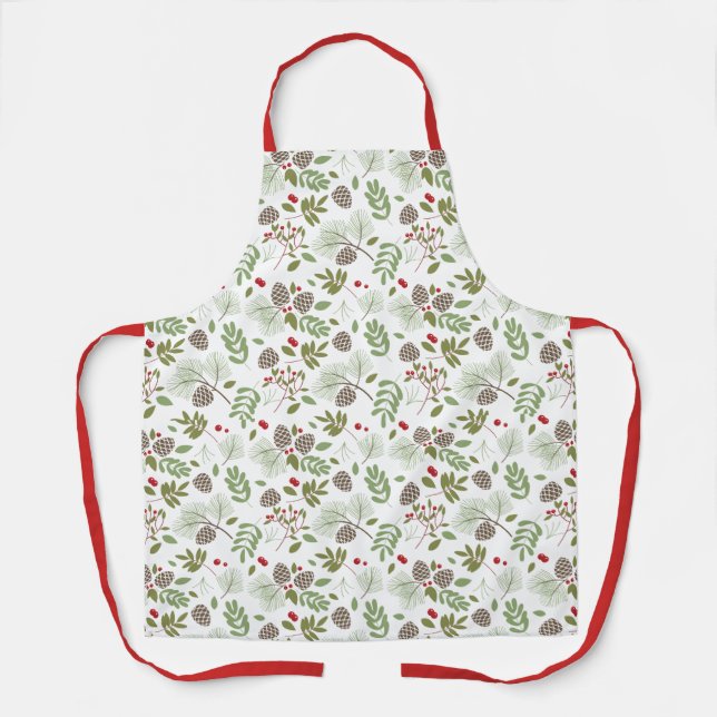 Delantal Navidades Red Holly Berry Pattern Kitchon Apron (Anverso)