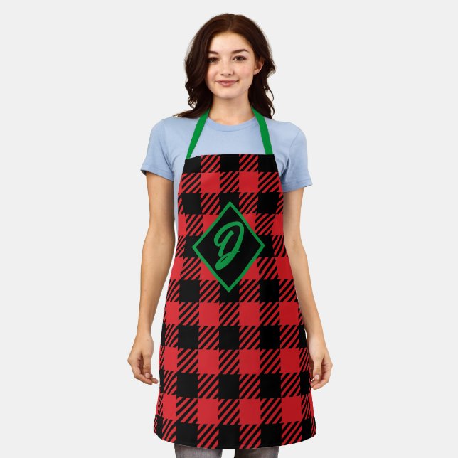 Delantal Navidades Red Plaid | Monogramado personalizado (Gastado)