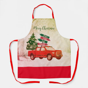 Delantal Navidades Red Truck Family Name Vintage Classic