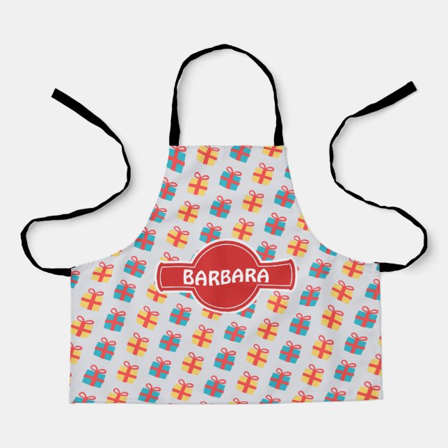 Delantal Navidades Regalo Naranja Gris Patrón mínimo (Anverso)