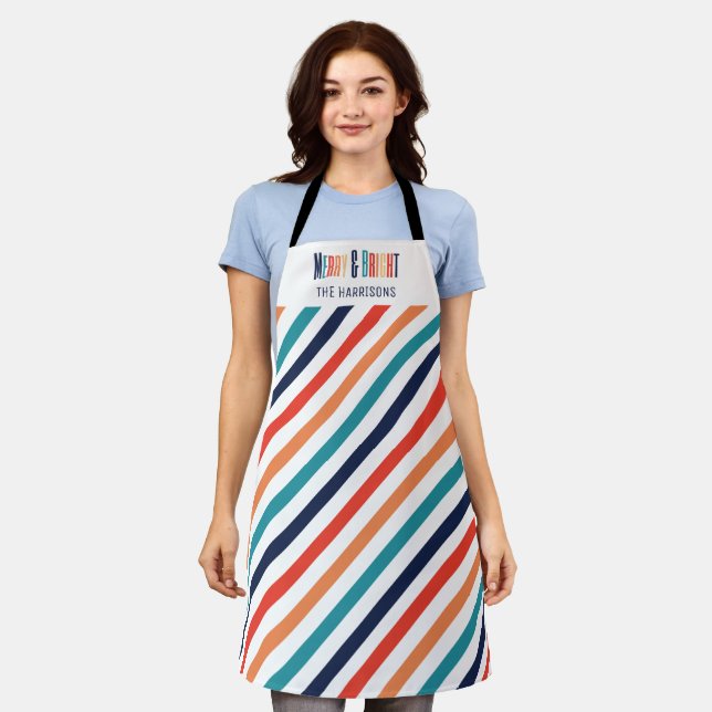 Delantal Navidades Retro Colorful Stripes Merry y Bright (Gastado)