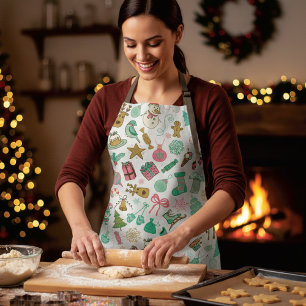 Delantal Navidades retro Doodles de reno de Snowman