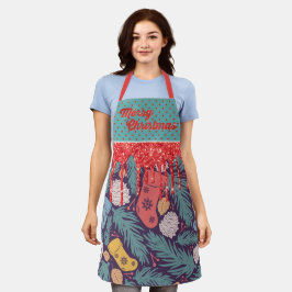 Delantal Navidades retro imprimen Purpurina rojo de goteo y