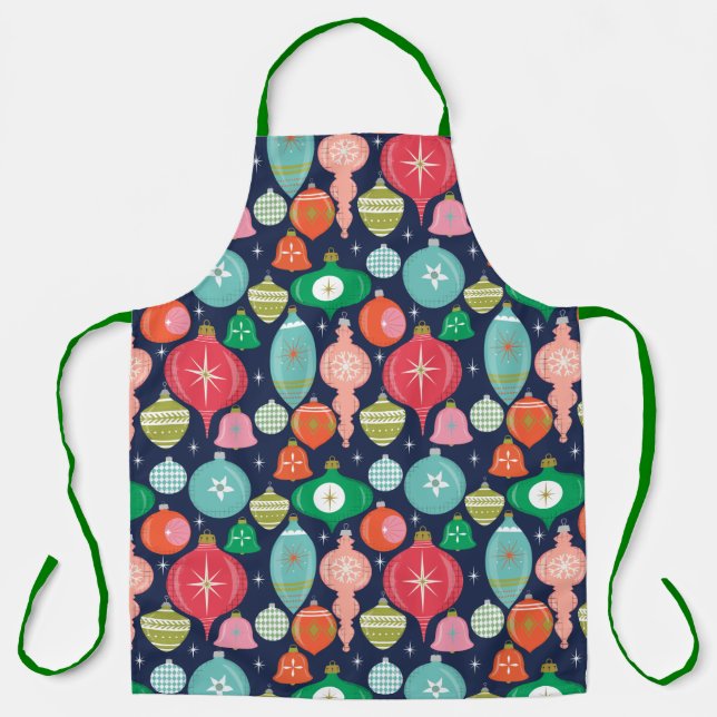 Delantal Navidades retro ornamentos azul (Anverso)