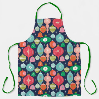 Delantal Navidades retro ornamentos azul