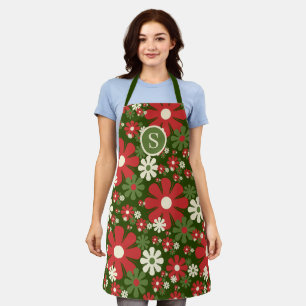 Delantal Navidades Retro Patrón Floral Inicial de los años 