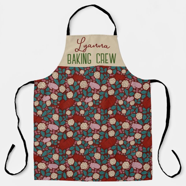 Delantal Navidades retro y cómodos de tendencia azul rojo (Anverso)