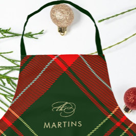 Delantal Navidades rojos clásicos con vacaciones personaliz