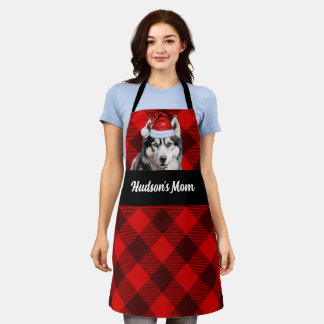 Delantal Navidades rojos de búfalo y perros Husky