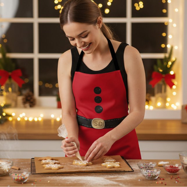 Delantal Navidades rojos Elf Costume Monograma Apron feriad (A festive red apron inspired by an elf. Just add your initials and get creative in the kitchen)