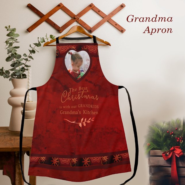 Delantal NAVIDADES ROJOS Foto Abuela (RED Christmas Photo Grandma Apron)
