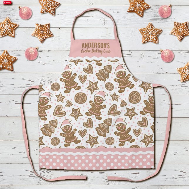 Delantal Navidades rosados, creadores de cocina (A cute girls Christmas Cookie baking crew apron, so fun for a family gathering. Comes in red too!)