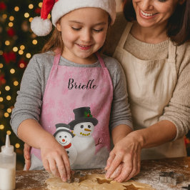 Delantal Navidades rosados Snowman personalizan a los niños