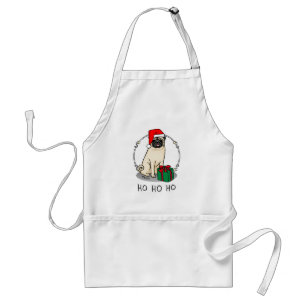 Delantal Navidades Santa Hat Pug Dog (flor claro) Cute