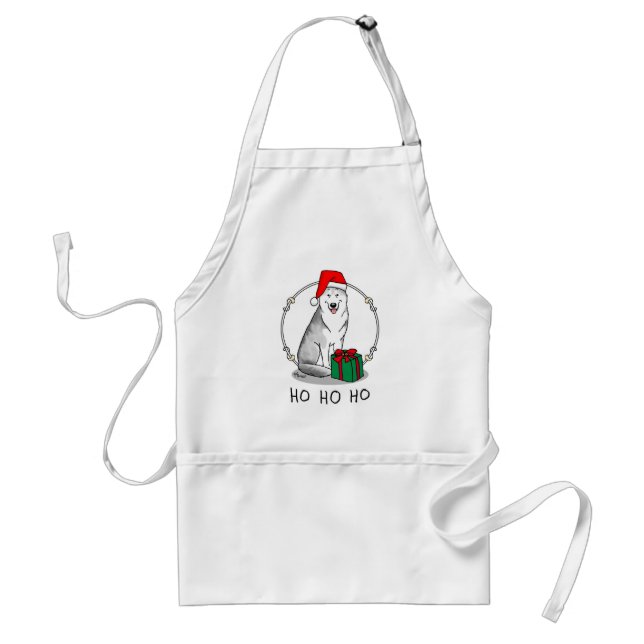 Delantal Navidades Santa Hat Siberian Husky (plata) Cute (Frente)