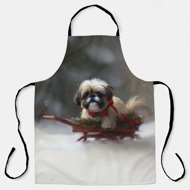 Delantal Navidades Shih Tzu nevan en invierno (Anverso)