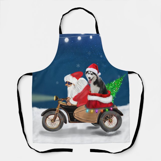 Delantal Navidades siberianos de Husky Dog Santa Claus (Anverso)