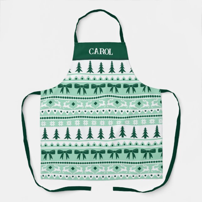 Delantal Navidades suéter feo con el nombre Mint Green (Anverso)