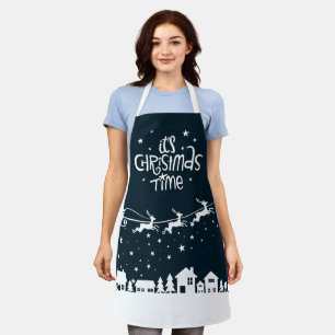 Delantal Navidades tiempo festivo vacaciones azules santa r