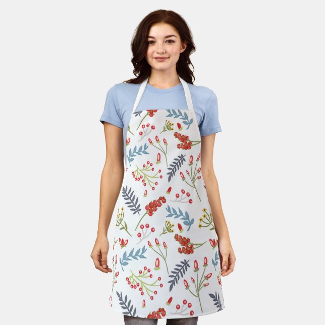 Delantal Navidades vacaciones bayas rojas azul blanco (Gastado)