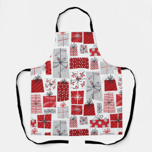 Delantal Navidades Vacaciones Regalos Modernos de Plata Roj