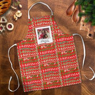 Delantal Navidades verdes rojos festivos personalizados fot