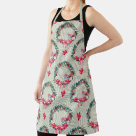 Delantal Navidades verdes y rosas lloran y cardenales